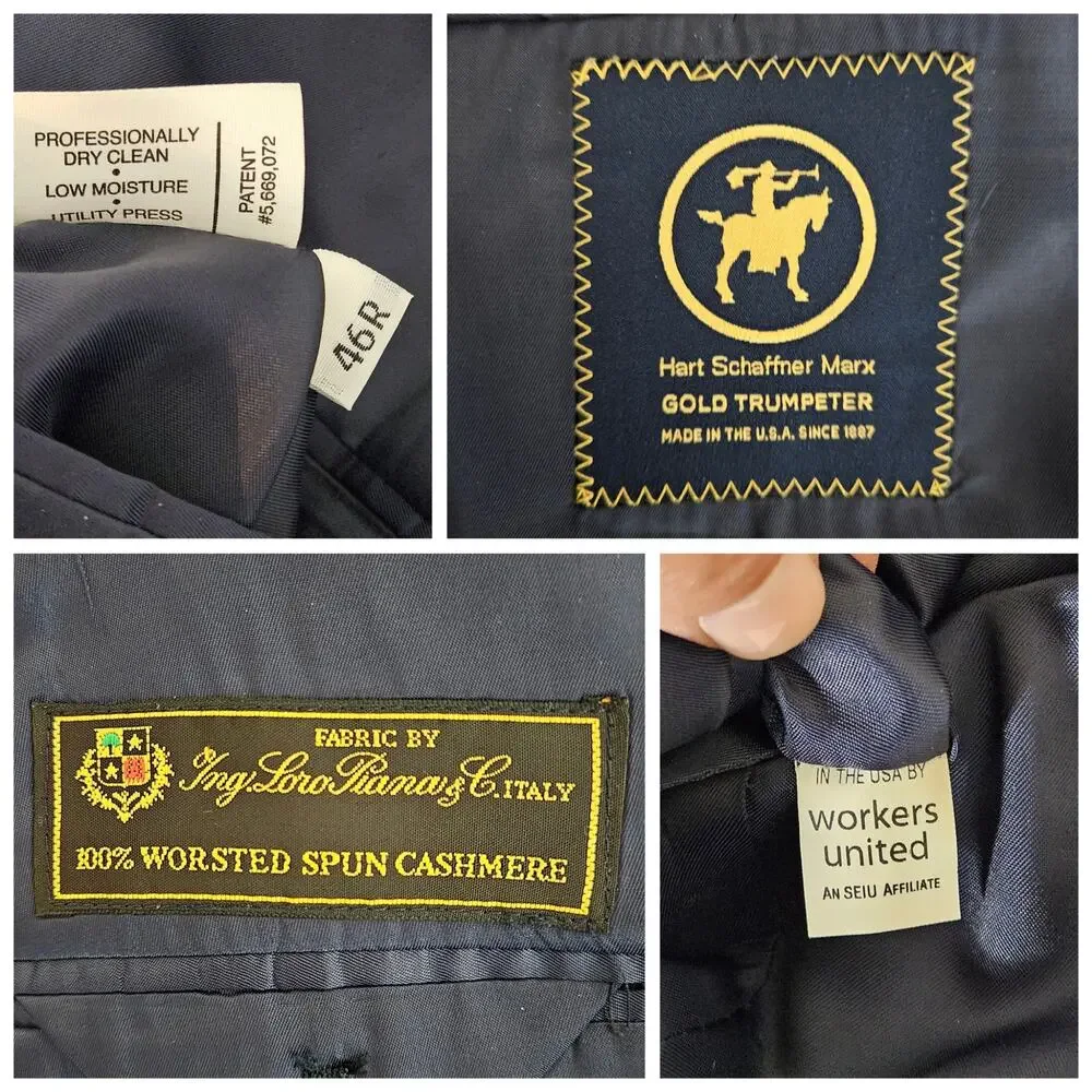 Hart Schaffner Marx Loro Piana Cashmere Blue Suit Jacket | Minor Flaw | Men's 46